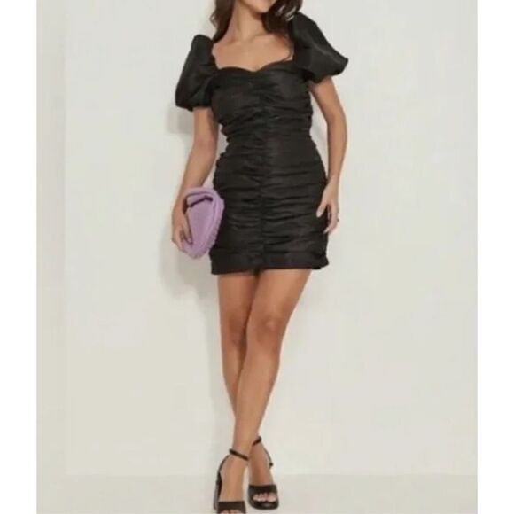 Naked Wardrobe The Statement Faux Leather Ruched Mini Dress Size Medium Nwt - Picture 1 of 7